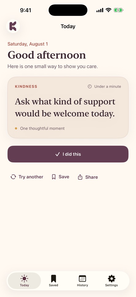 Kuluka daily idea screen