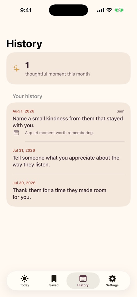 Kuluka private history screen