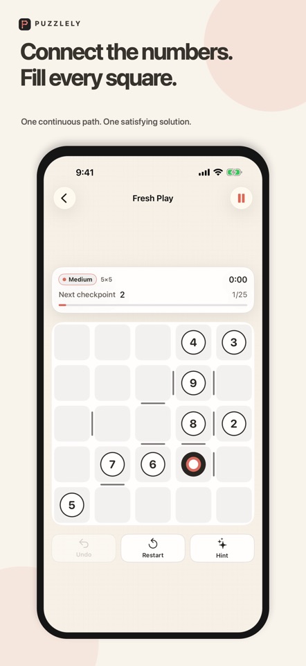 Puzzlely number path puzzle screen